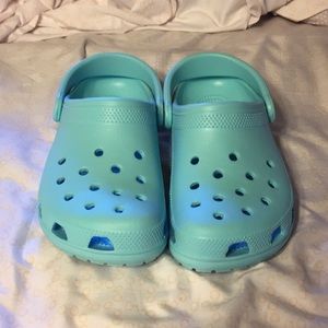 Turquoise croc clogs